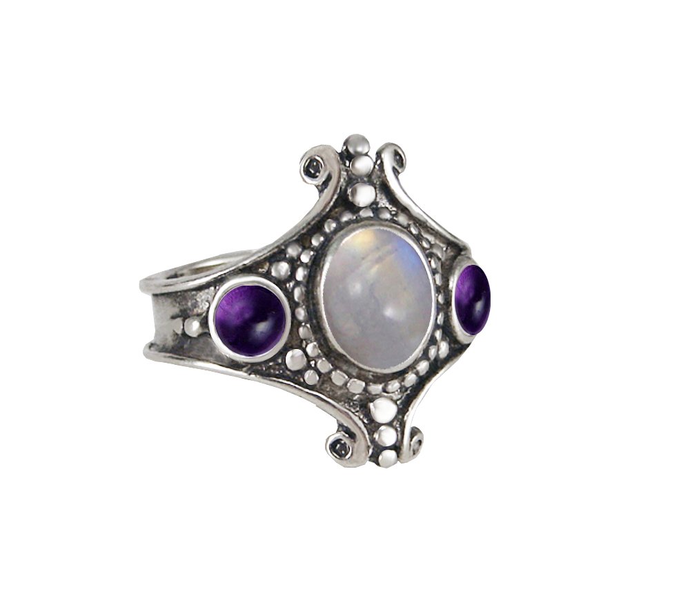 Sterling Silver Imperial Ring With Rainbow Moonstone And Amethyst Size 9
